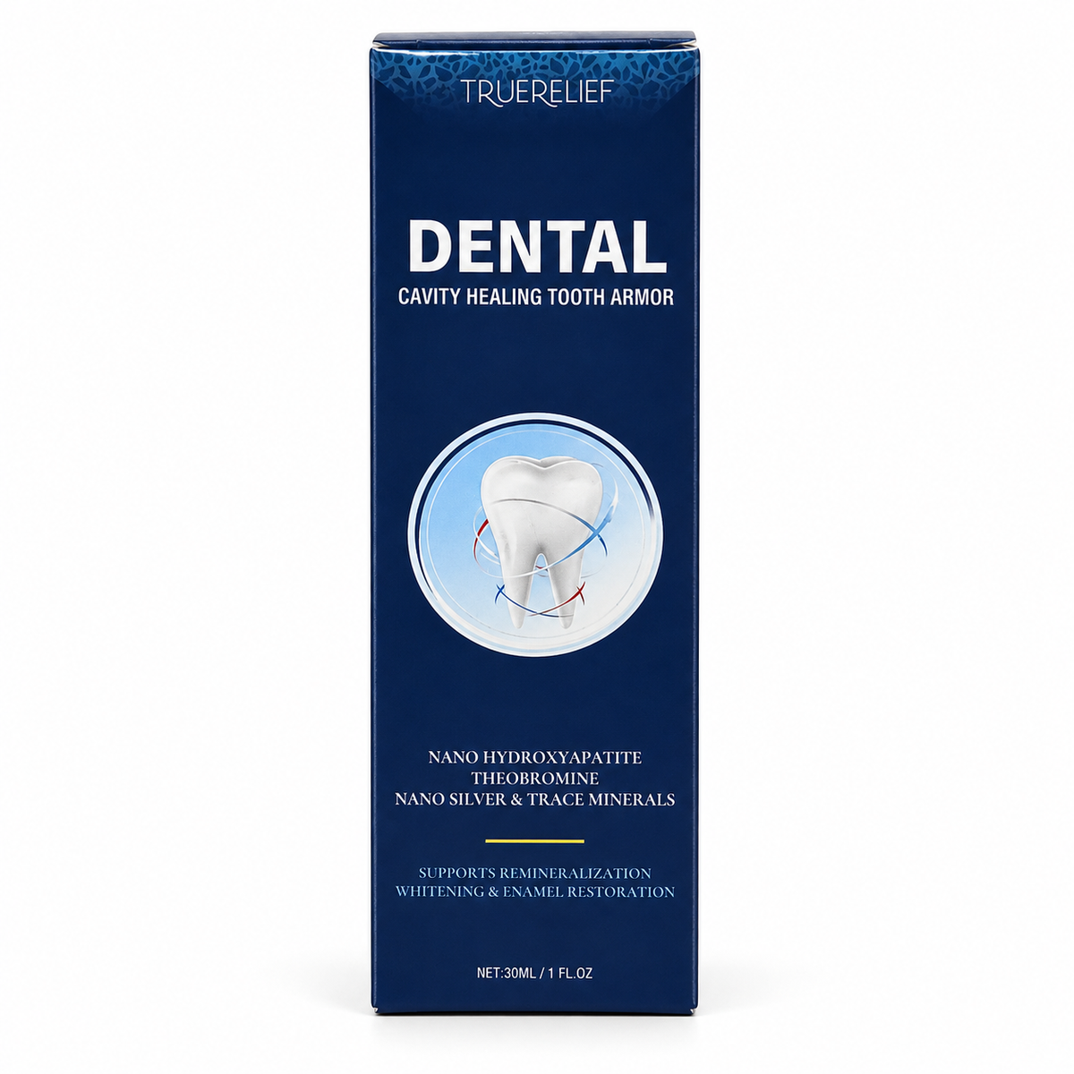 Dental Cavity Healing — vista frontal con fondo blanco