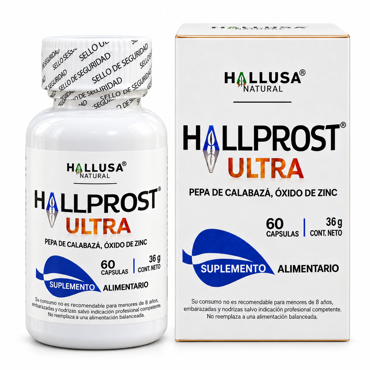 Suplemento masculino Hallprost Ultra — vista frontal con fondo blanco
