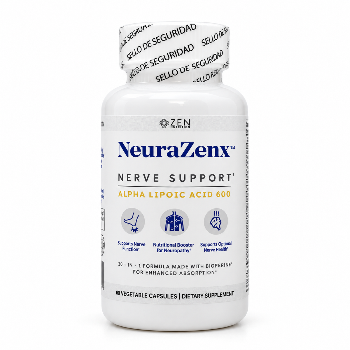 Suplemento Nerve Support 60 cápsulas — vista frontal con fondo blanco