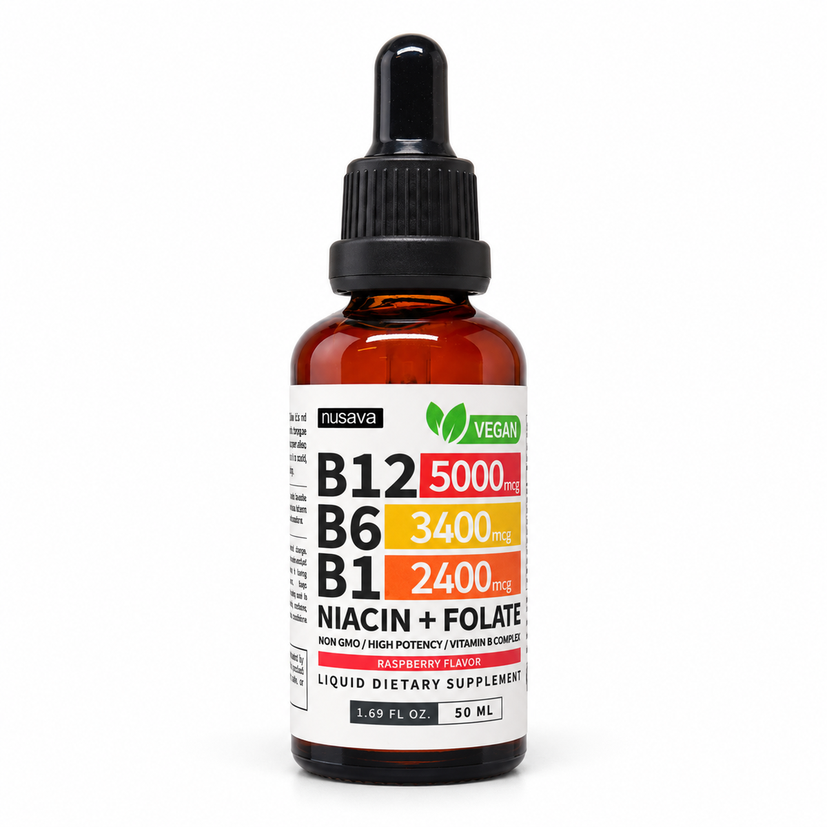 B12 Nusava en frasco de 50 ml sobre fondo blanco