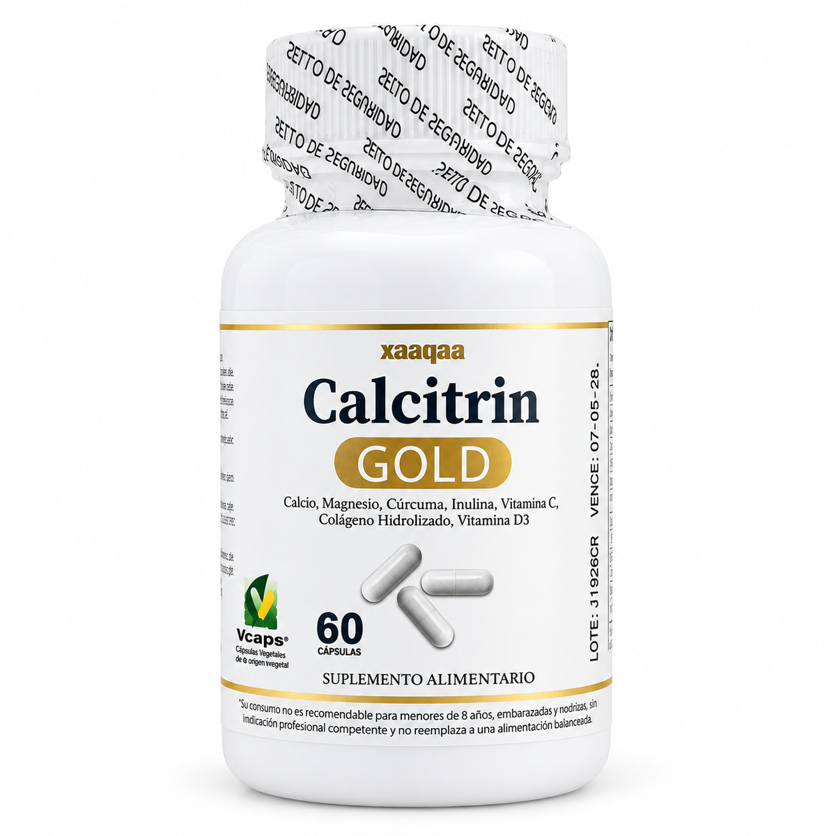 Suplemento Calcitrin Gold 60 cápsulas — vista frontal con fondo blanco