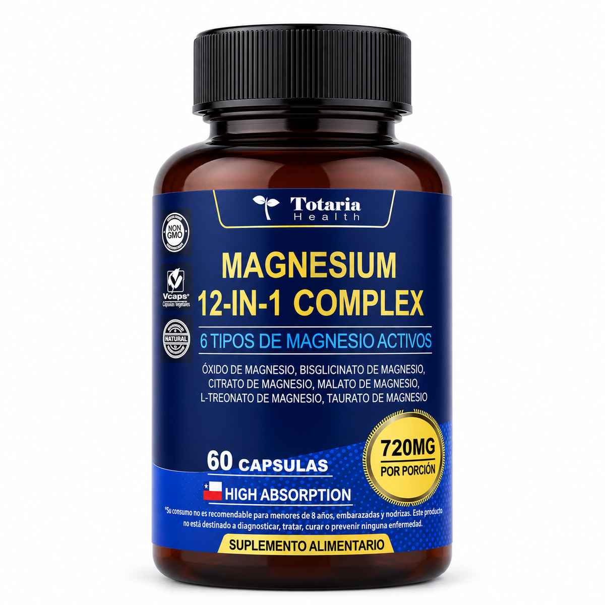 Magnesium 12-in-1 Complex — vista frontal con fondo blanco