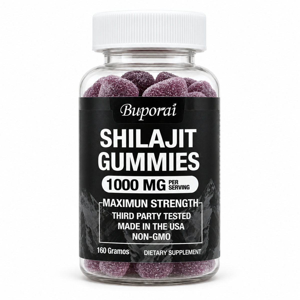 Shilajit Gomitas — vista frontal con fondo blanco